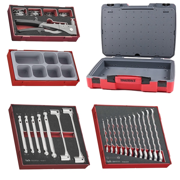 100 Piece Double Flex Wrench, Ratchet Wrench & Rivet Gun Foam Kit